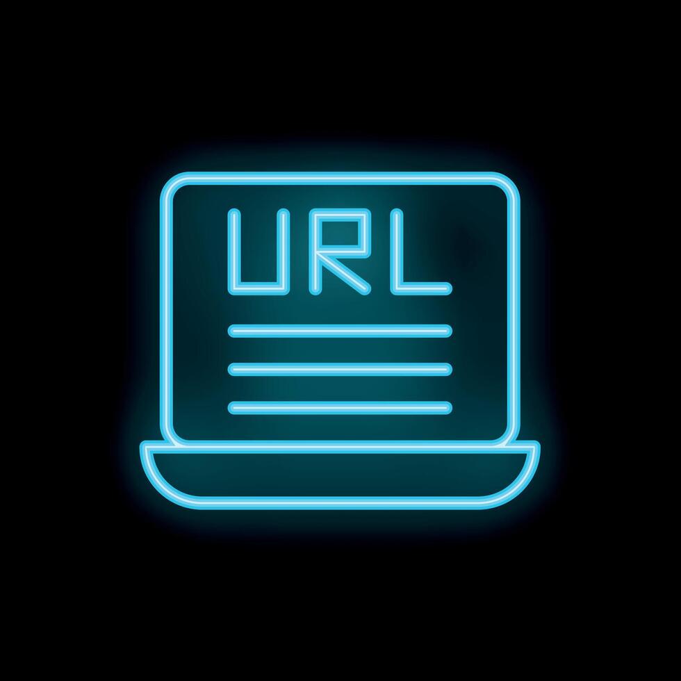 Neon blue icon of laptop displaying url on black background vector