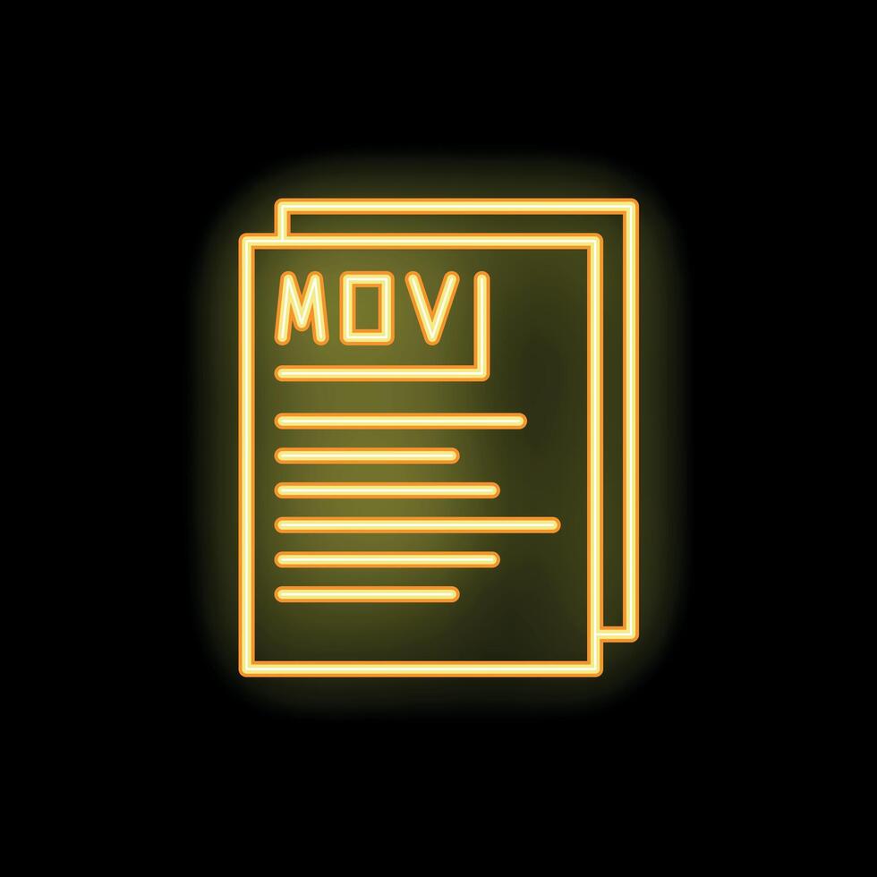 Yellow neon sign showing mov file format on black background vector