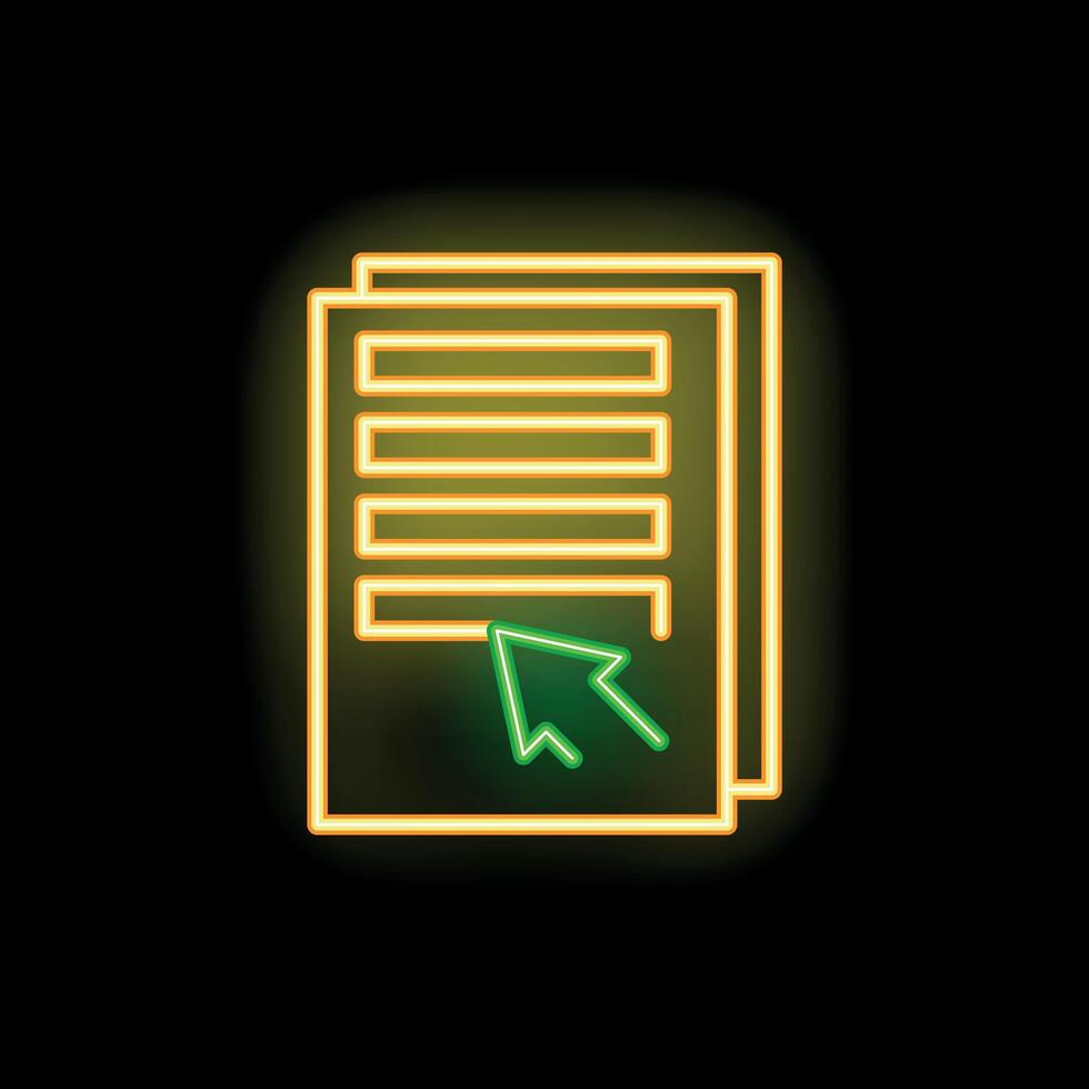 Neon icon of computer mouse cursor clicking on digital documents vector