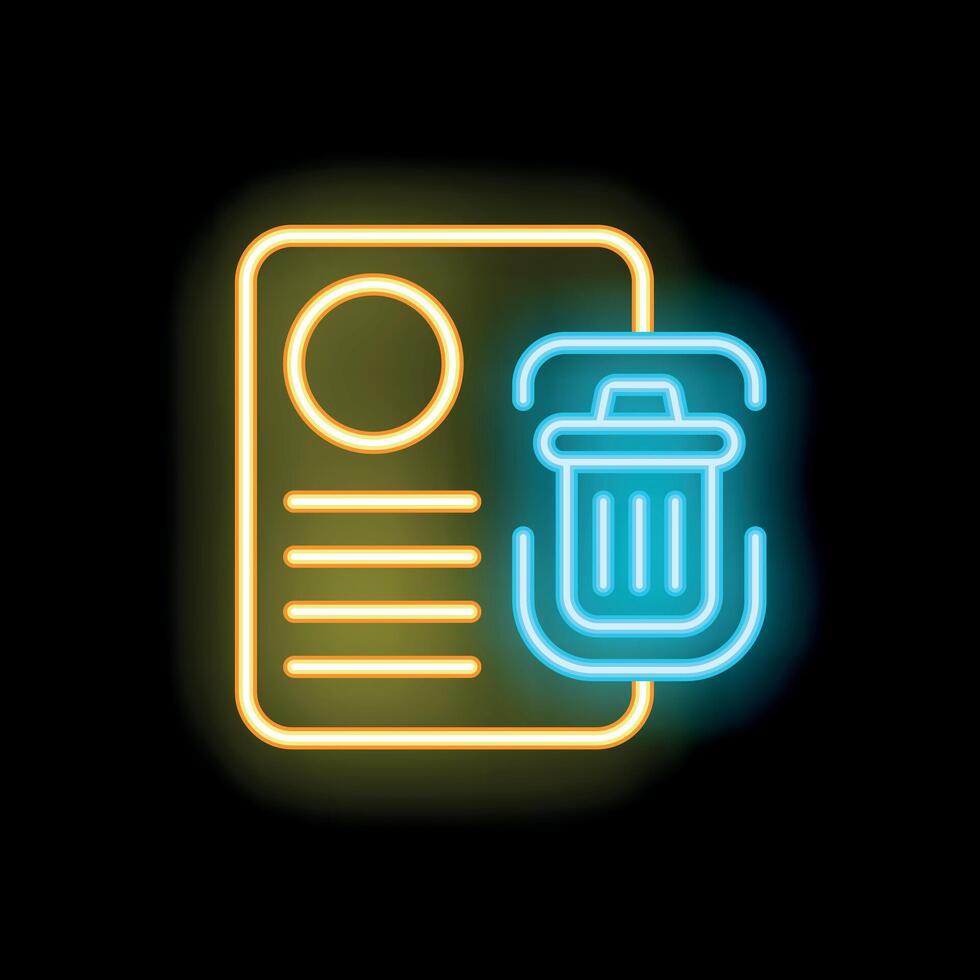 Neon icon of document being deleted permanently vector