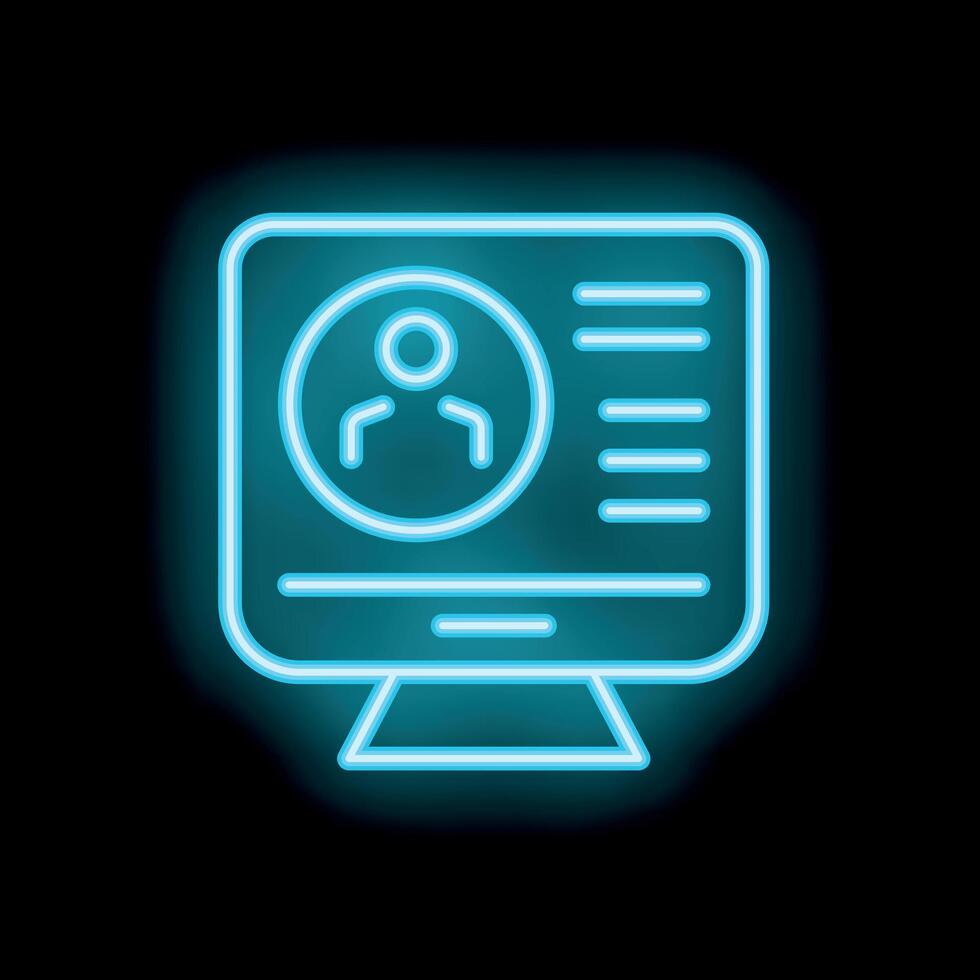 Neon icon of computer displaying user profile information vector