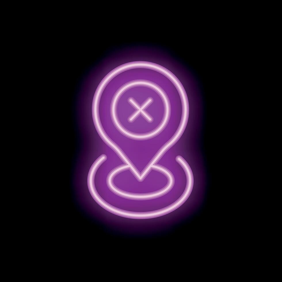 Neon style icon showing crossed out location pin pointing location not found vector