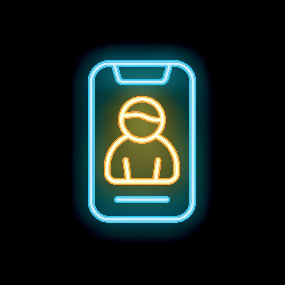 Neon smartphone showing user profile icon on screen vector