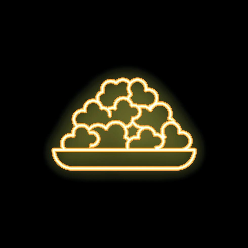 Neon sign of steaming hot portion of popcorn in bowl vector