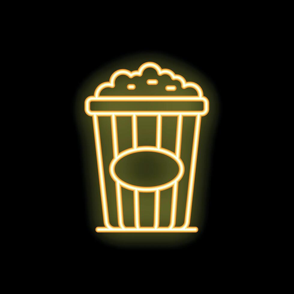 Glowing neon sign of popcorn bucket on dark background vector