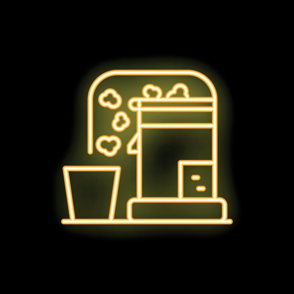 Neon sign of popcorn machine making fresh popcorn with cup vector