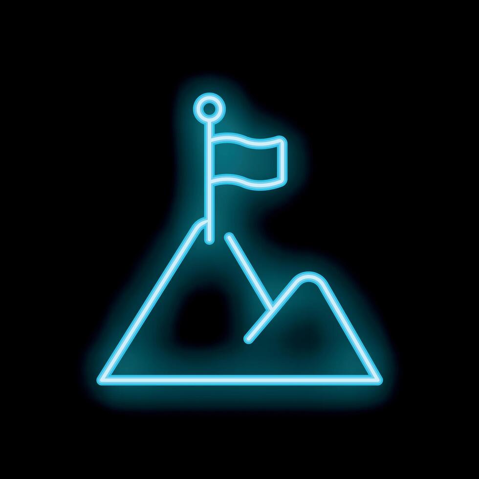 Neon flag waving on top of a mountain symbolizing success vector