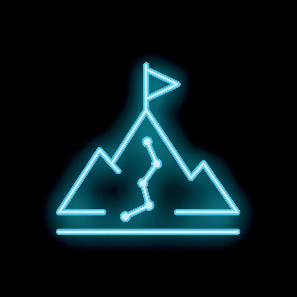 Neon sign of mountain path leading to a flag at the summit vector