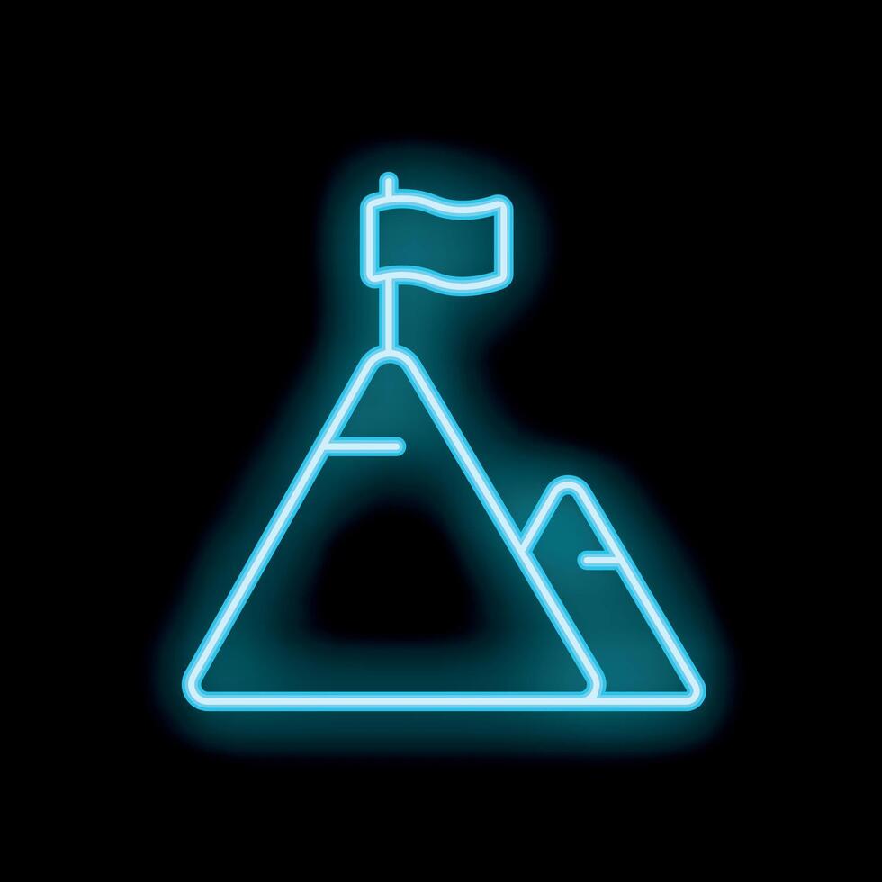 Neon flag waving on top of a mountain representing success vector