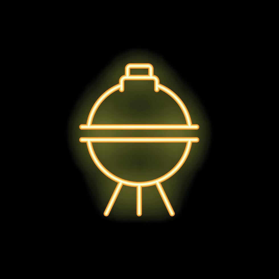 Neon sign showing barbecue grill on black background vector