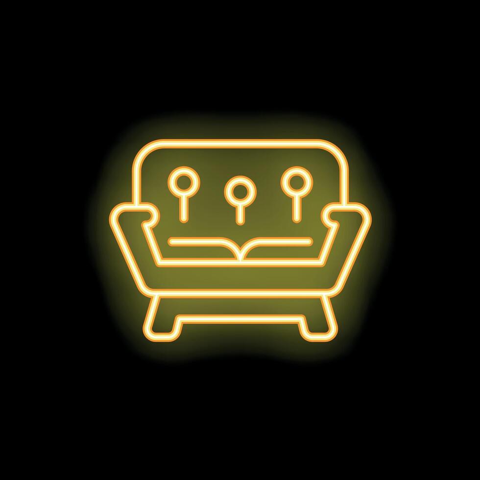 Yellow neon sign depicting a sofa on a black background vector