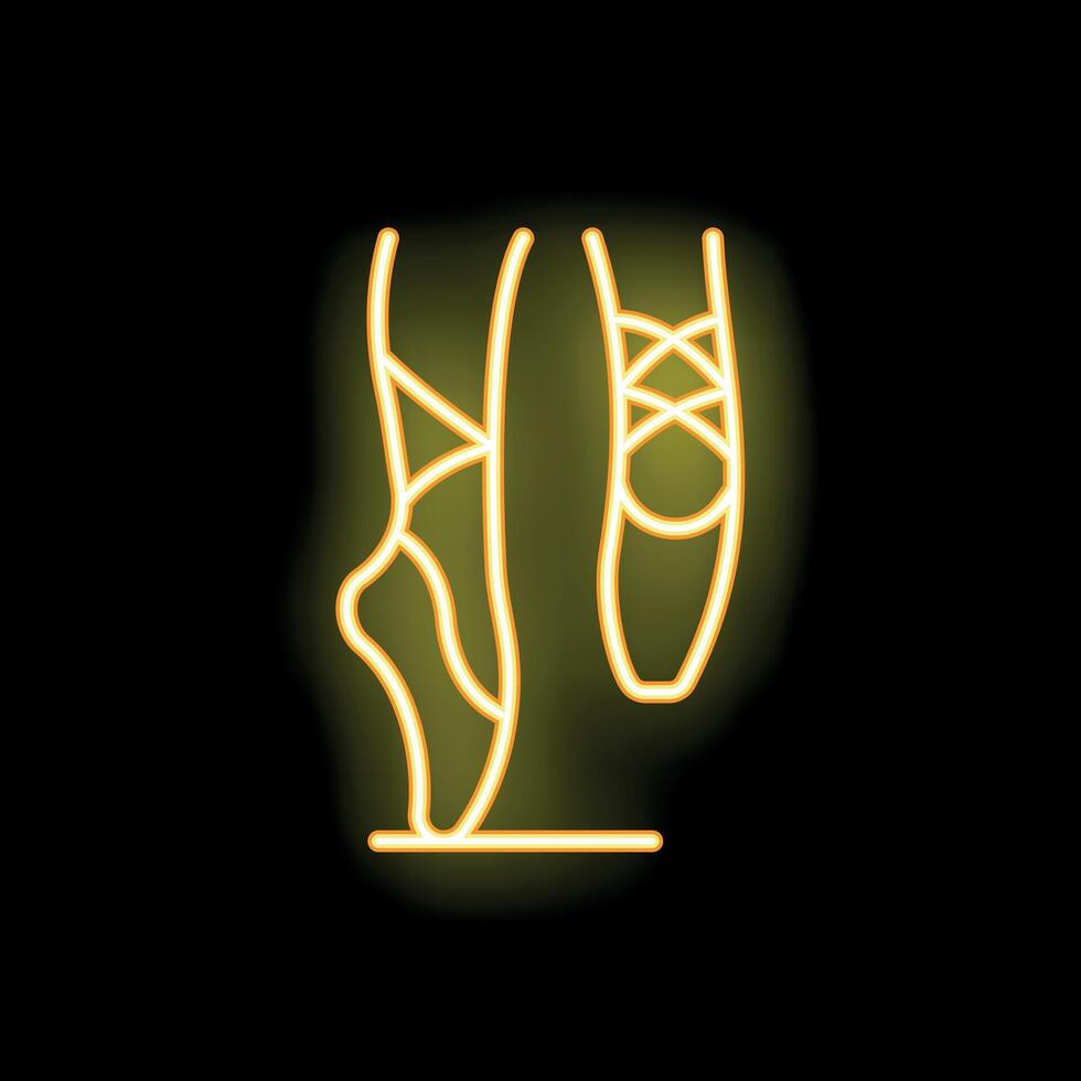 Glowing neon icon of ballet shoes standing on toes on black background vector