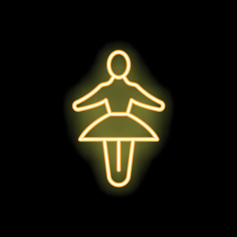 Glowing neon icon of a ballerina striking a pose on black background vector