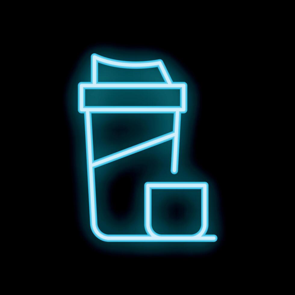 Neon sign of protein shaker cup glowing on black background vector