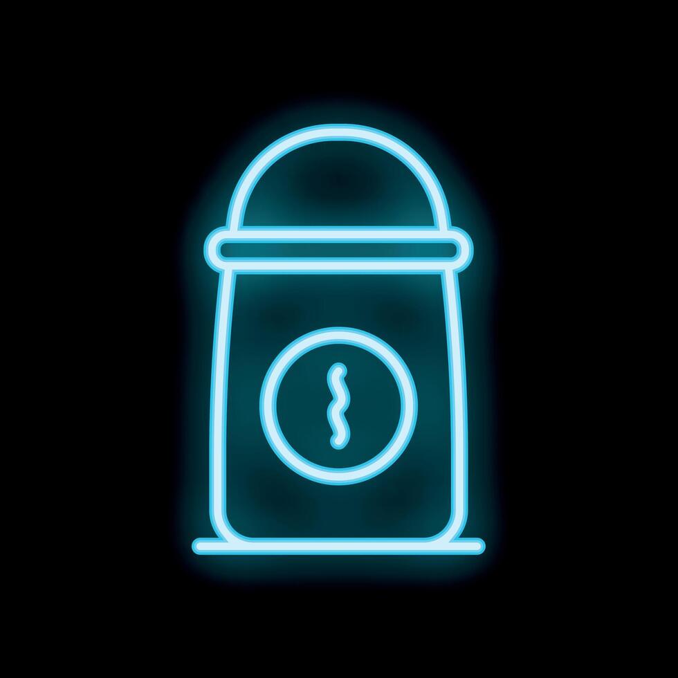 Neon sign of coffee package with valve on black background vector