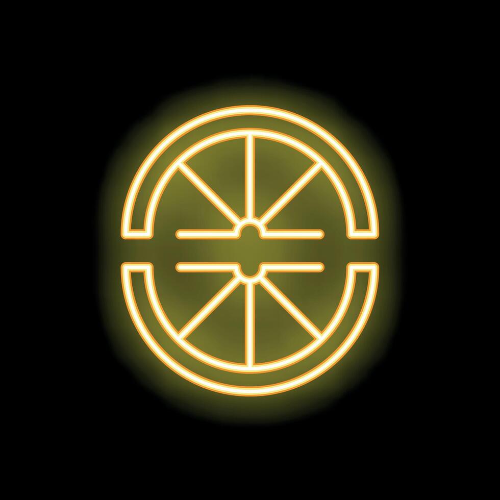 Glowing neon sign depicting a sliced lemon on black background vector