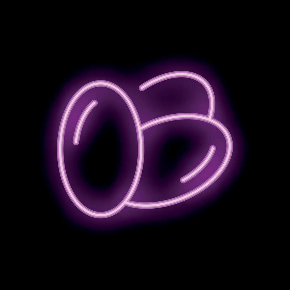 Vibrant pink neon sign depicting dates fruit on black background vector