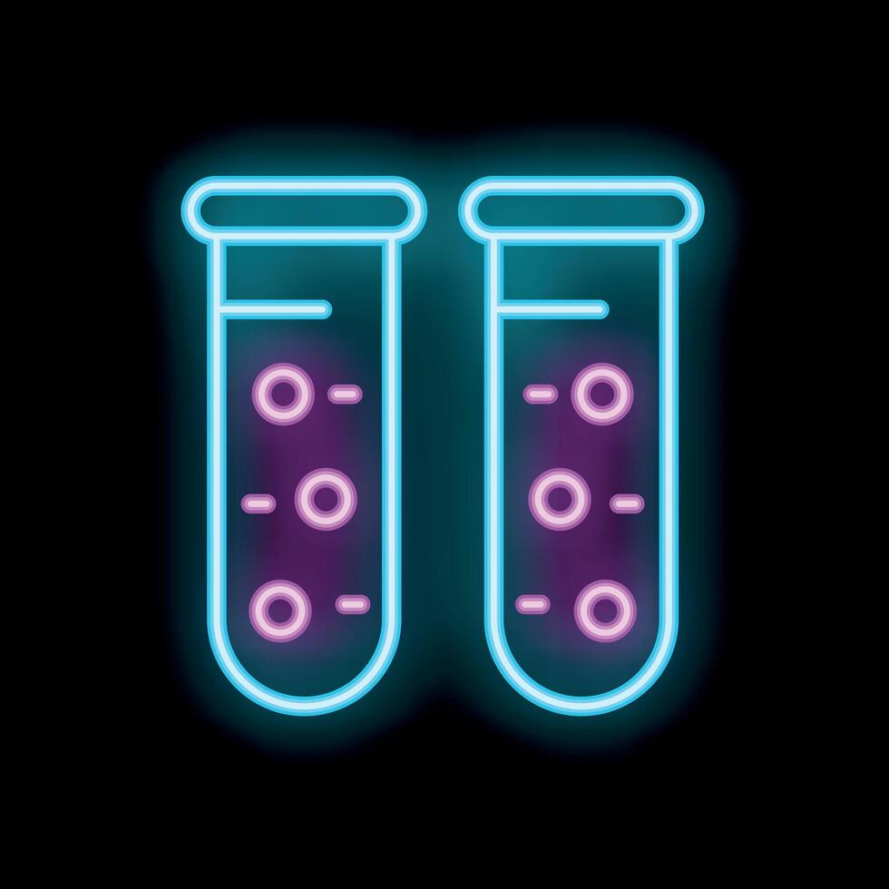 Neon laboratory test tubes glowing on black background vector