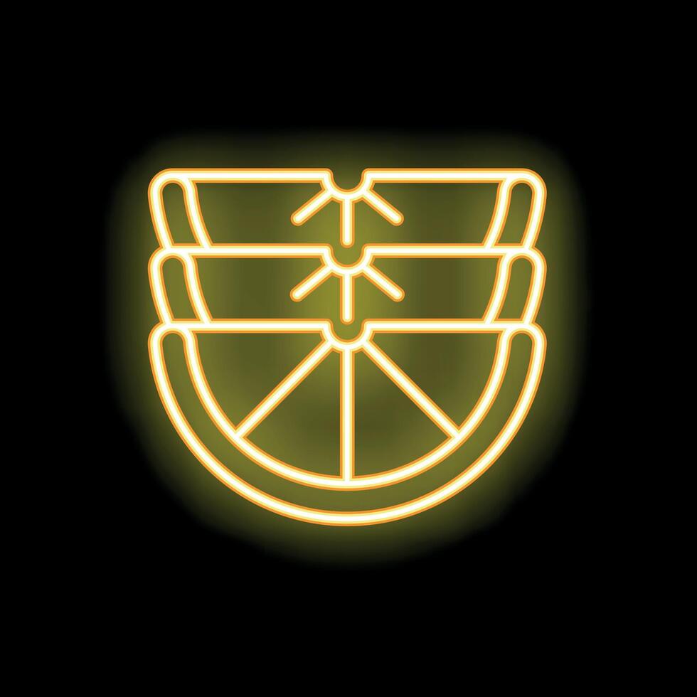 Neon icon of three lemon slices glowing on black background vector