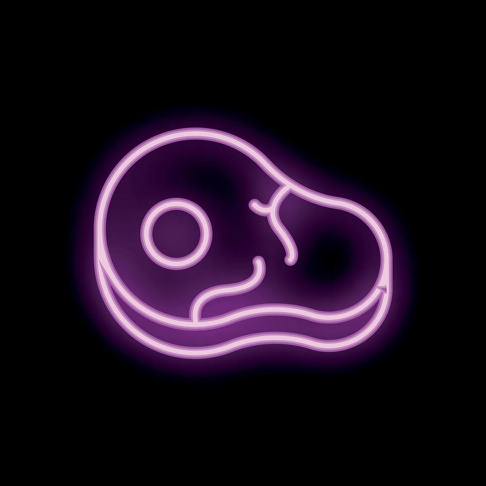 Neon pink steak icon glowing on dark background vector