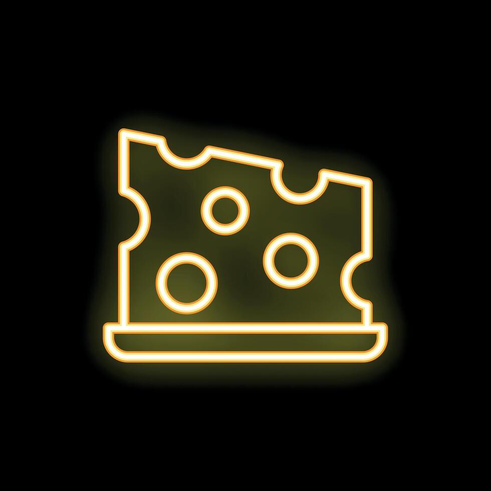 Neon yellow cheese wedge shining on black background vector