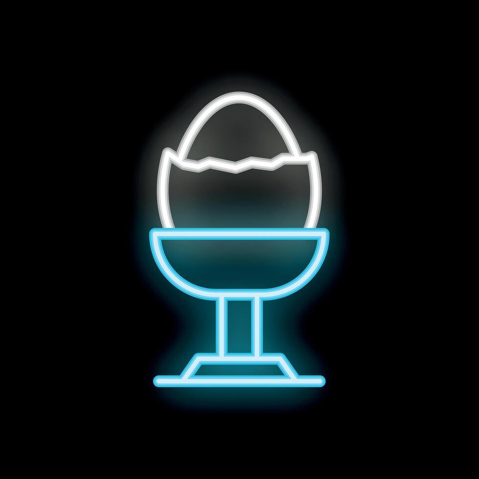 Neon icon of boiled egg in egg cup glowing on black background vector