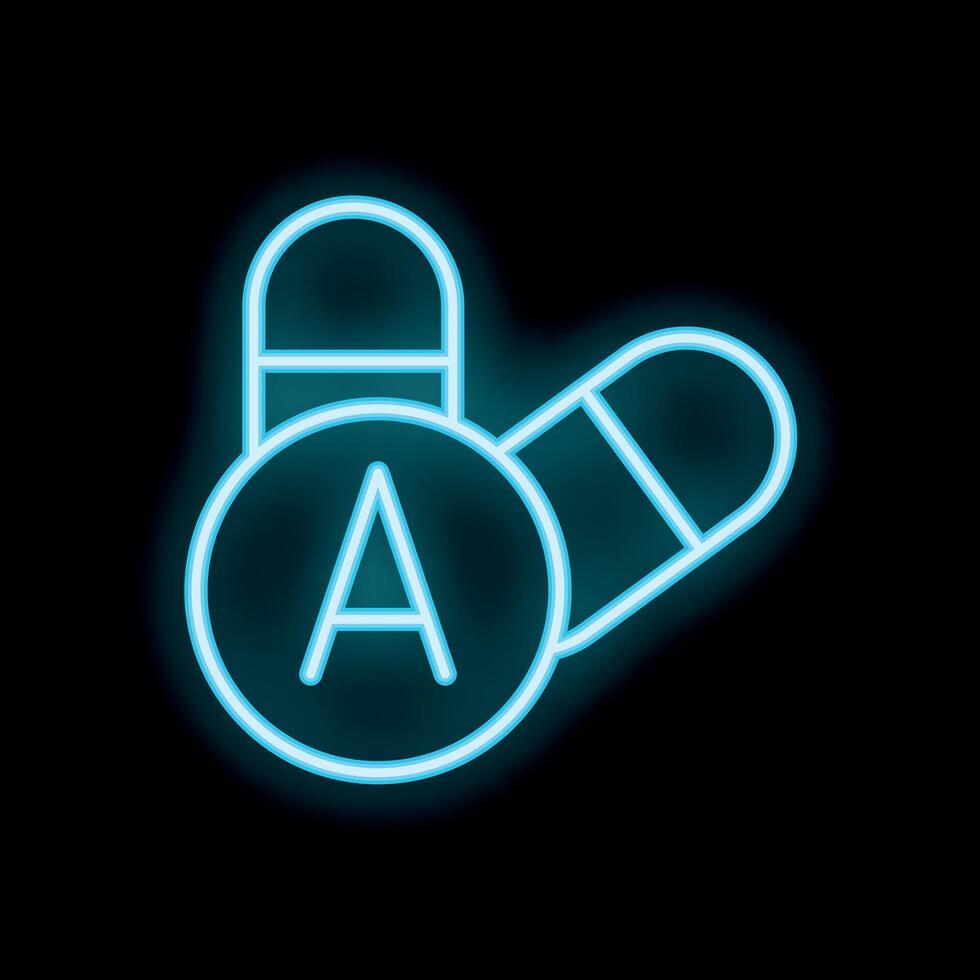 Neon vitamin a supplement icon glowing on black background vector