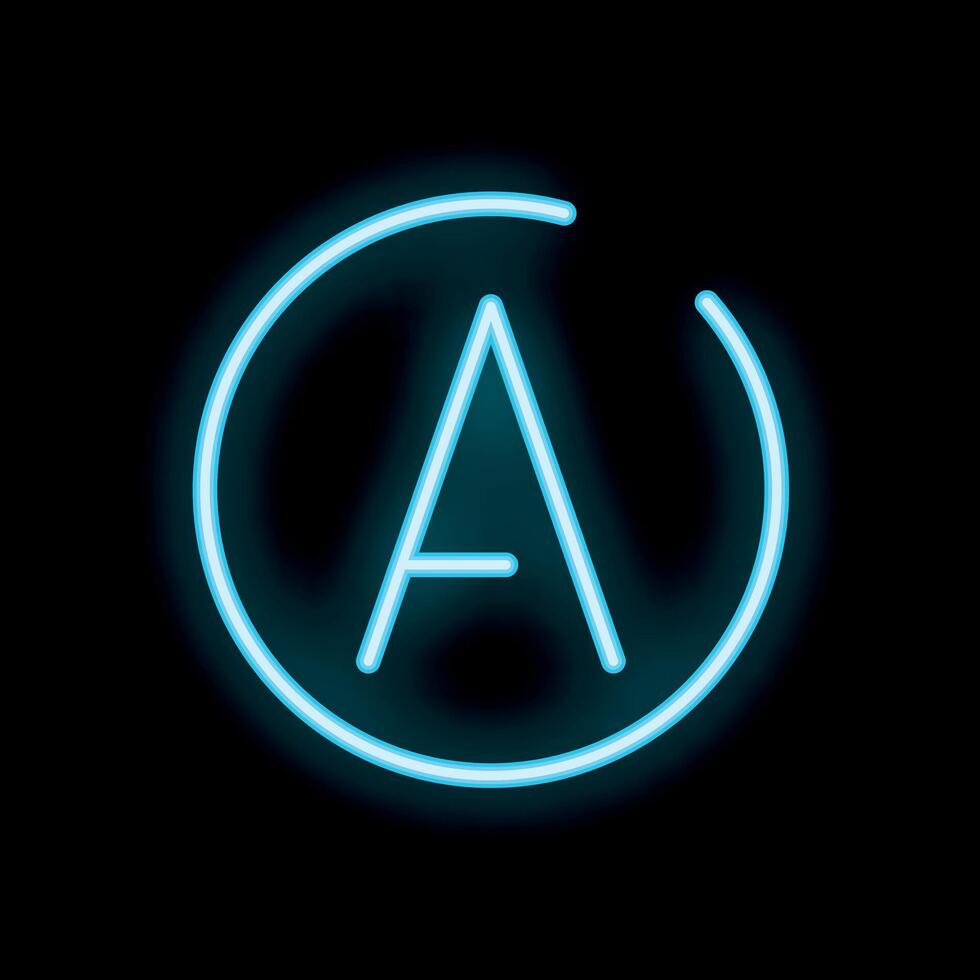 Neon letter a glowing in a circle on black background vector
