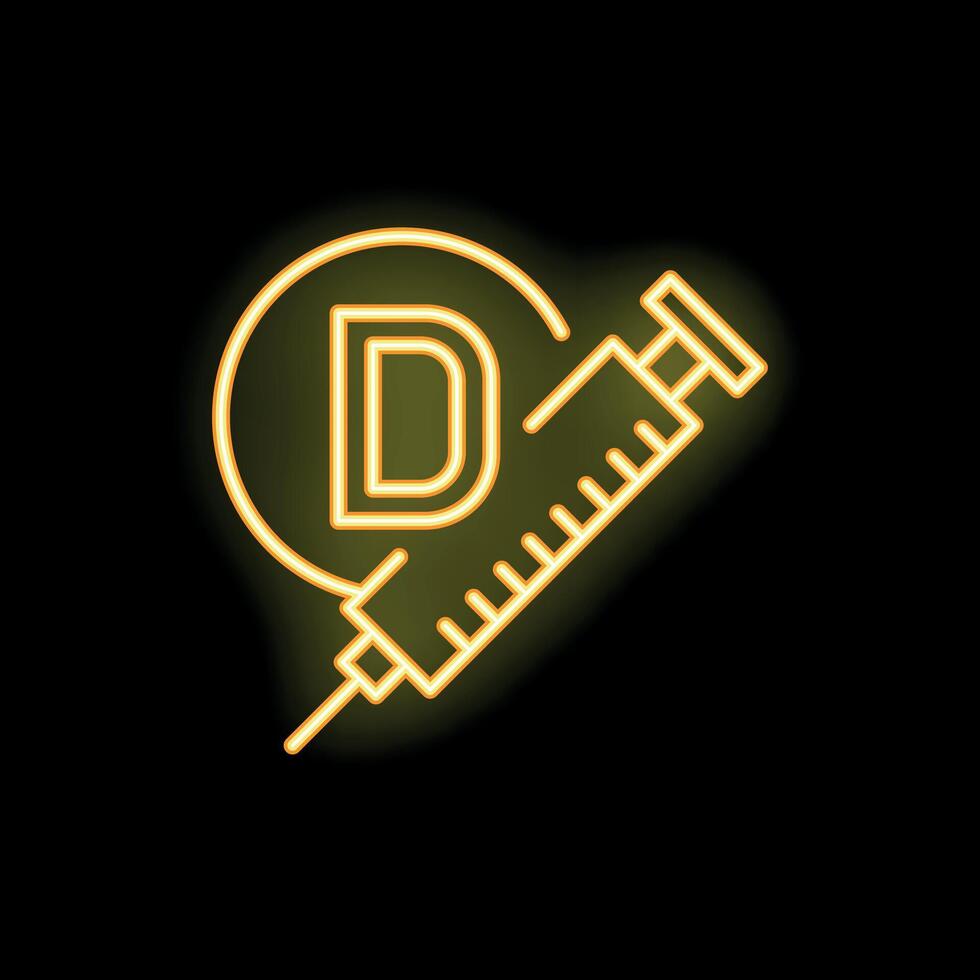 Neon syringe injecting vitamin d into a circle on black background vector