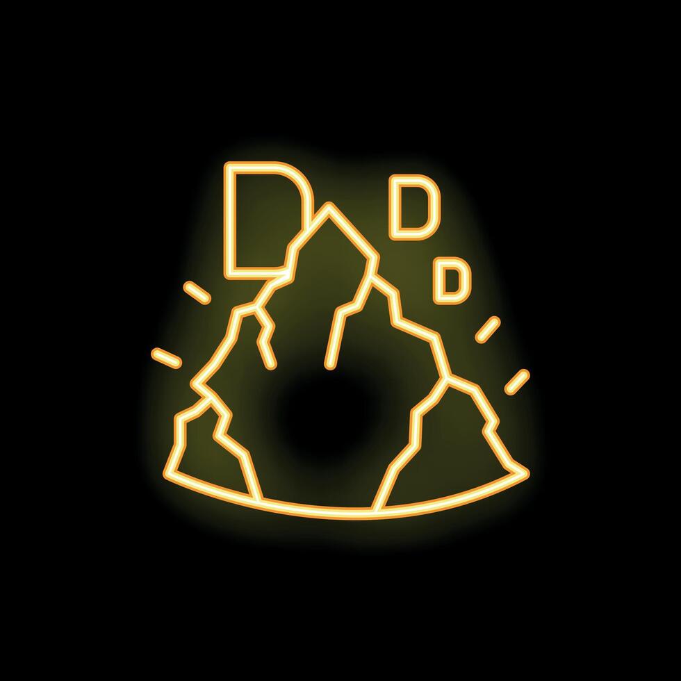 Neon sign representing damage with cracks and letter d on black background vector