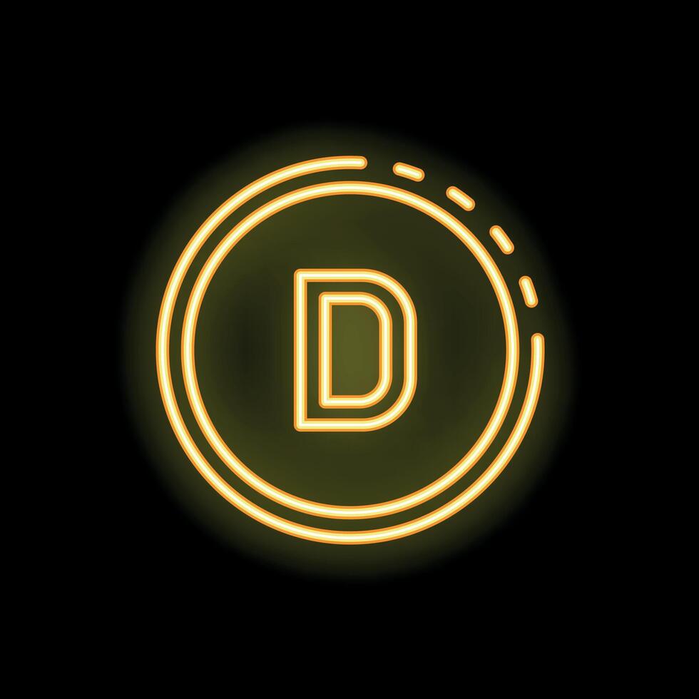 Glowing neon yellow letter d inside a circle on a black background vector