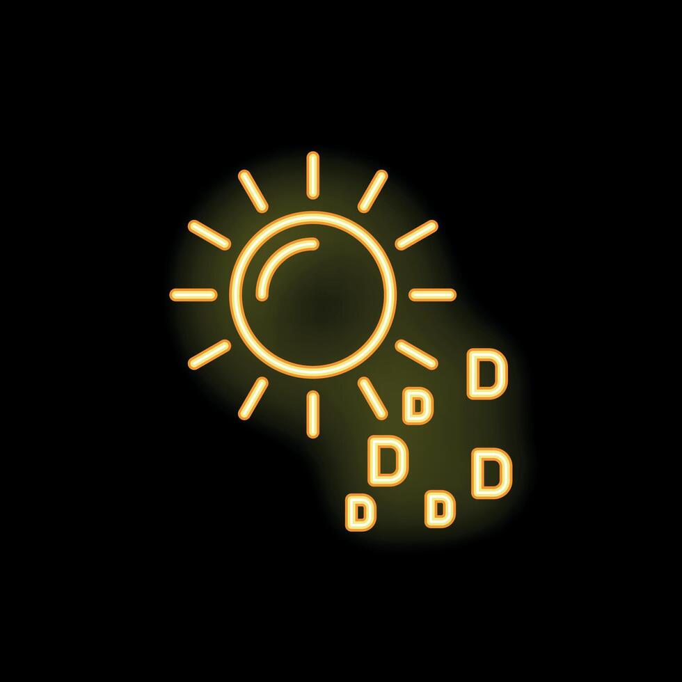 Neon sun shining with vitamin d droplets on black background vector