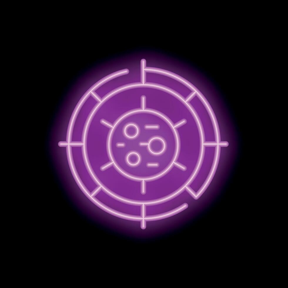 Neon icon of virus in crosshair representing virus search vector