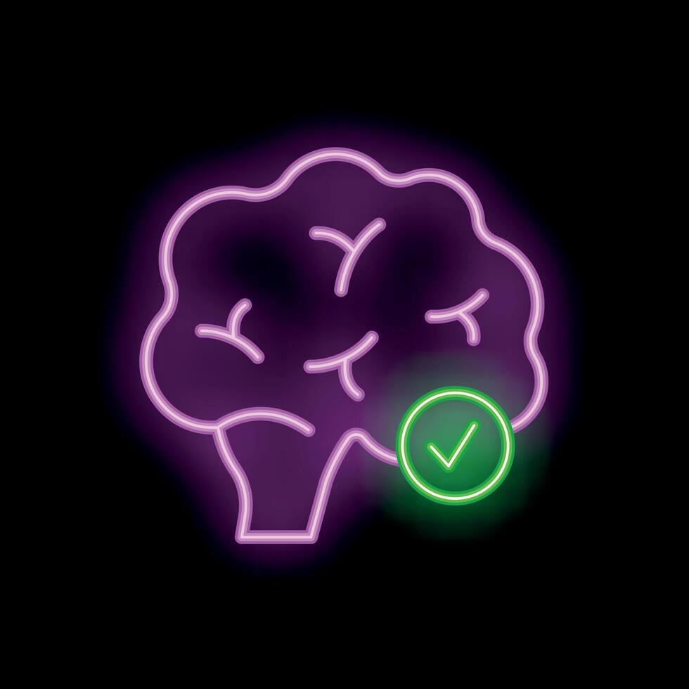 Neon brain icon showing positive mindset and mental health vector
