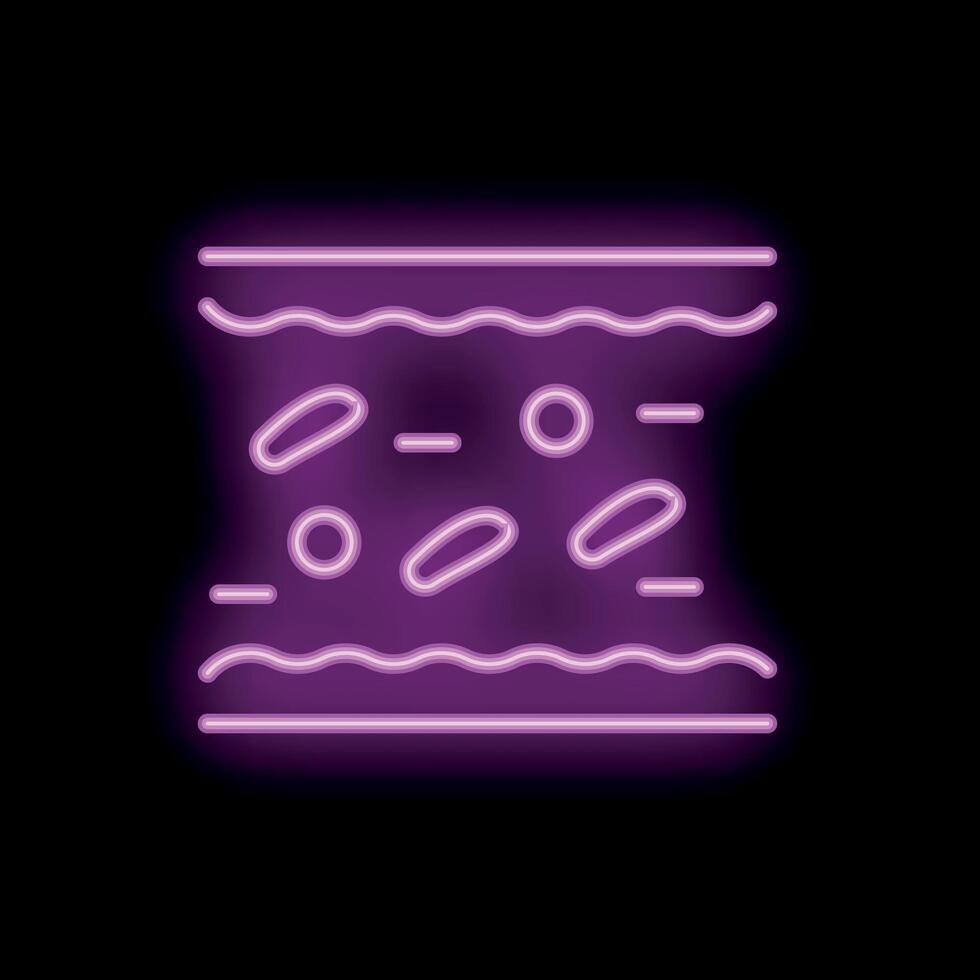 Neon icon of skin layers showing bacteria growth vector