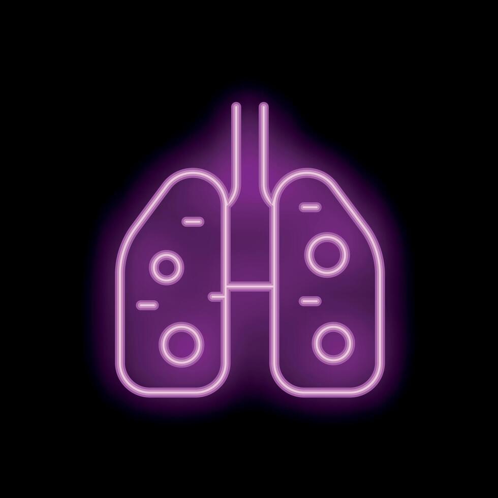 Bright pink neon sign depicting human lungs on black background vector