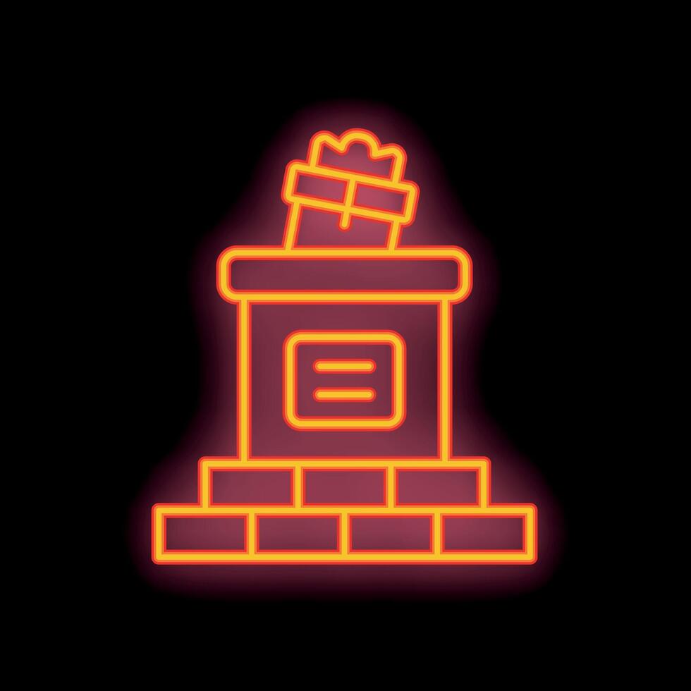 Neon sign representing a gift on a podium with a black background vector