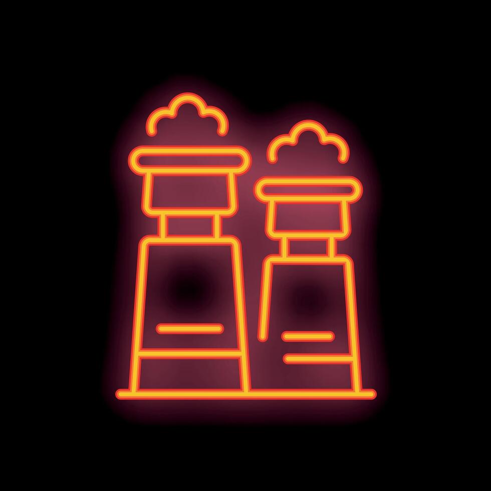 Neon icon of industrial factory emitting pollution into atmosphere vector