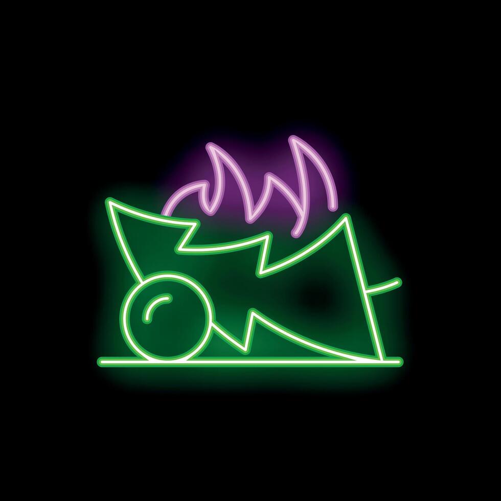 Neon christmas tree burning with purple flames and green bauble vector