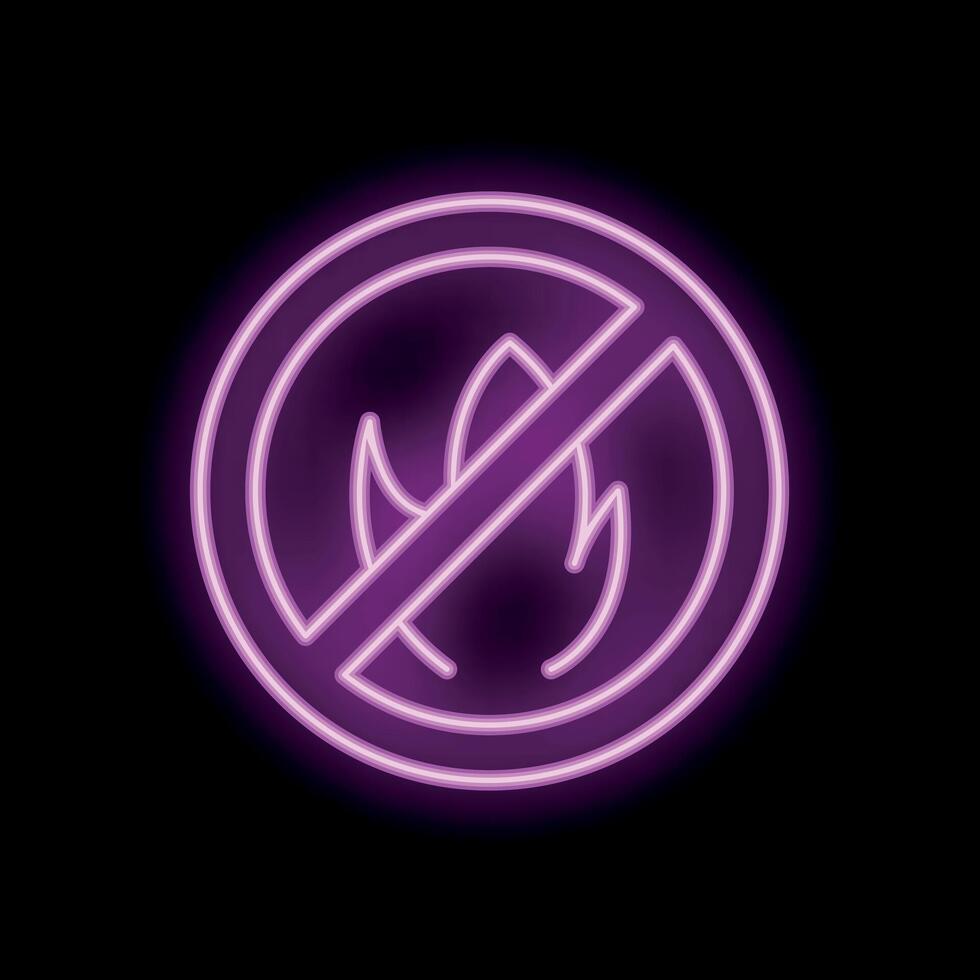Neon sign is glowing in the dark, showing a no fire symbol vector