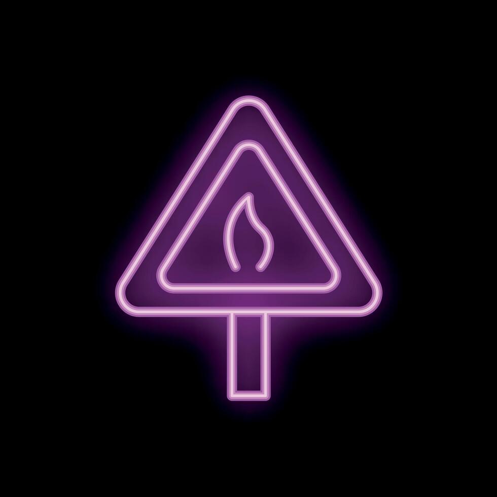 Neon style fire sign showing flammable material warning symbol vector