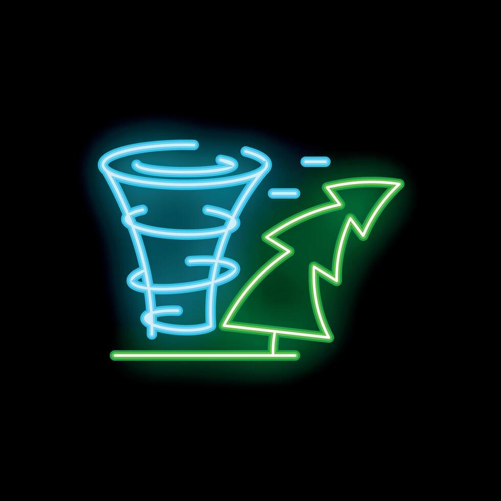 Neon style icon of tornado destroying forest vector