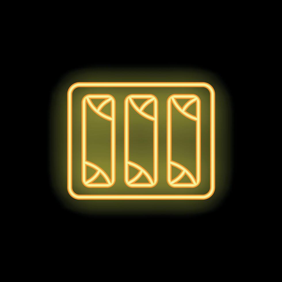 Neon sign of three spring rolls on a black background vector