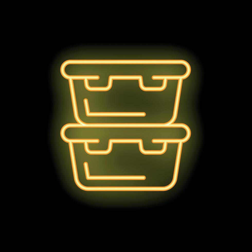 Neon yellow food container icon glowing on black background vector