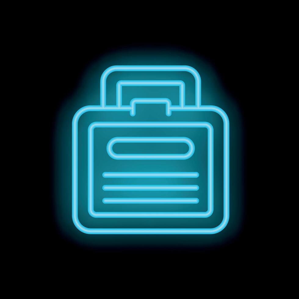Blue neon clipboard icon glowing against a black background vector