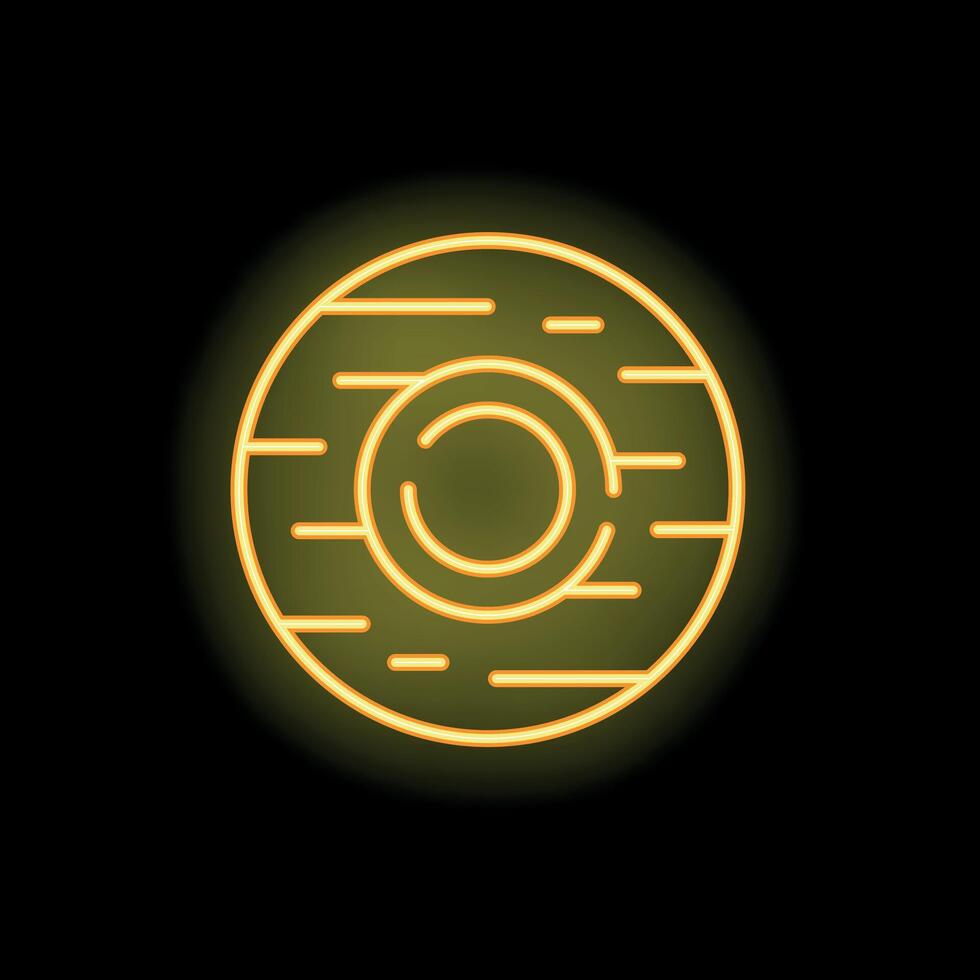 Neon icon of planet with crater glowing on black background vector