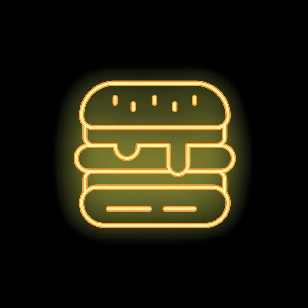 Glowing neon icon of a tasty burger dripping with sauce vector