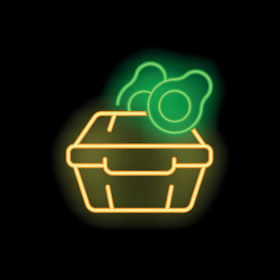 Neon sign of avocado toast in a take away box vector
