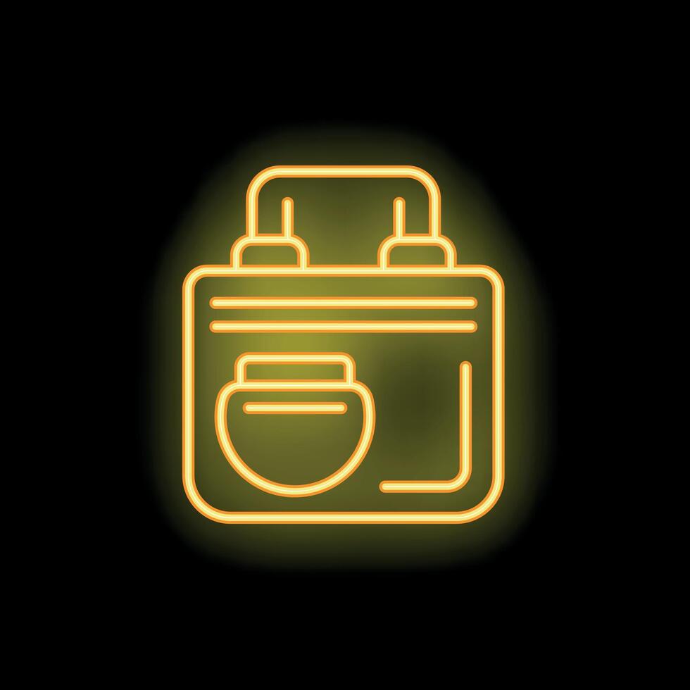 Yellow neon sign of an electric car battery with a full charge indicator on a black background vector