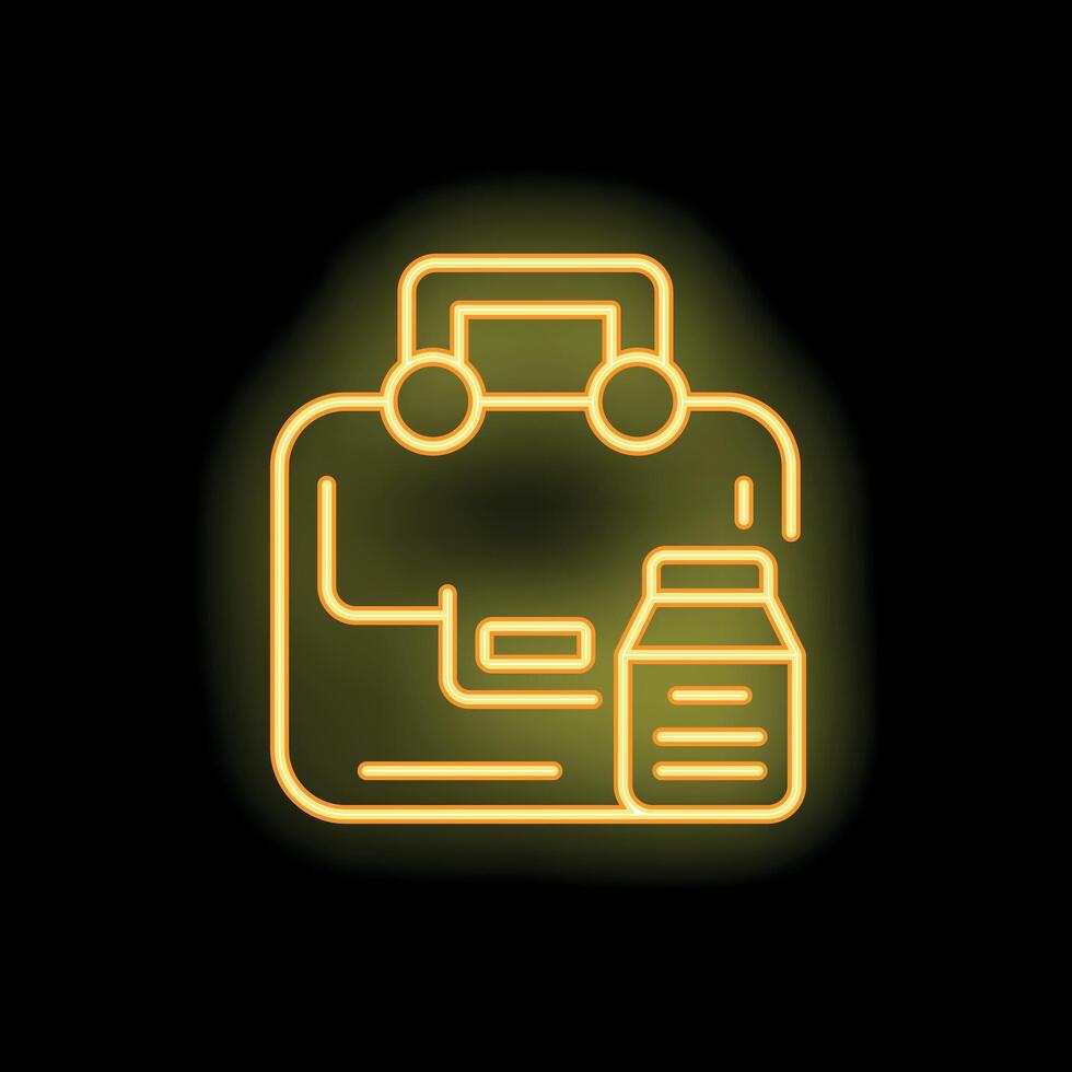 Neon lunch bag icon glowing on dark background vector